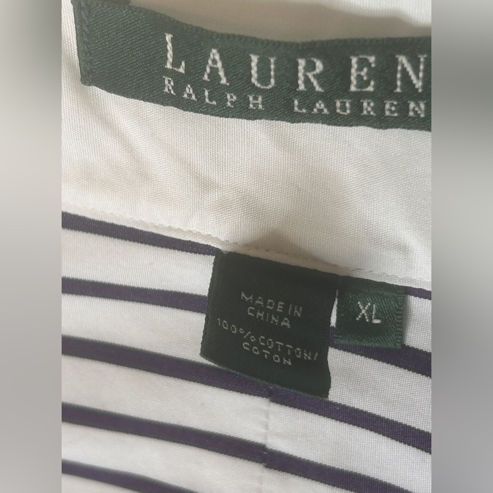 Lauren Ralph Lauren Navy & White Button Up Shirt, Sz. XL - Picture 14 of 16